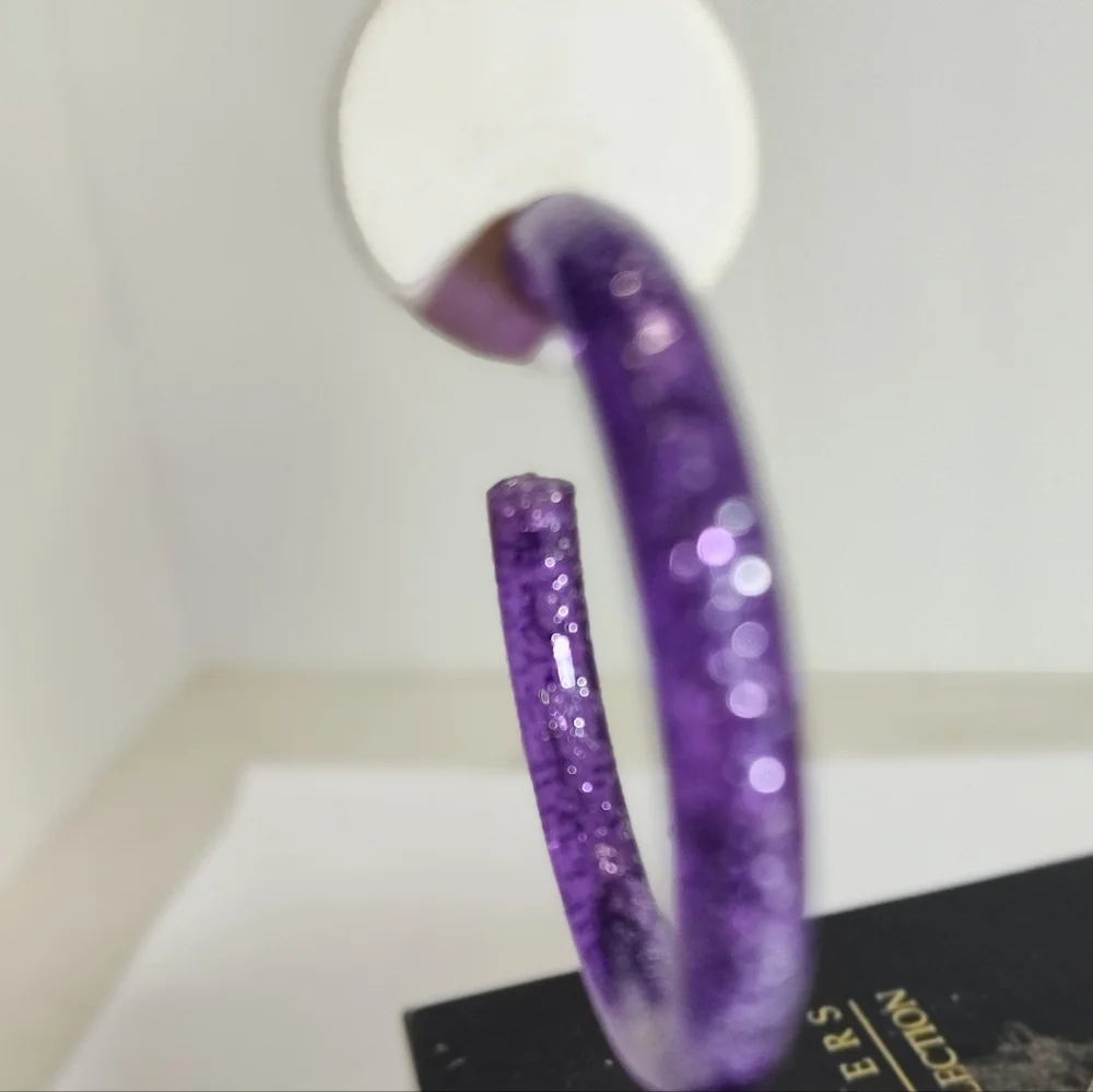 Purple Acrylic Hoop With Glitter Earrings NWOT